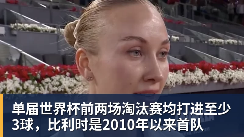 单届世界杯前两场淘汰赛均打进至少3球，比利时是2010年以来首队